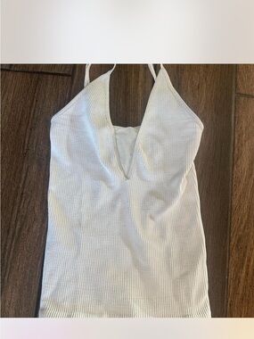 Free People White Ribbed V-Neck Tank Top with adjustable straps